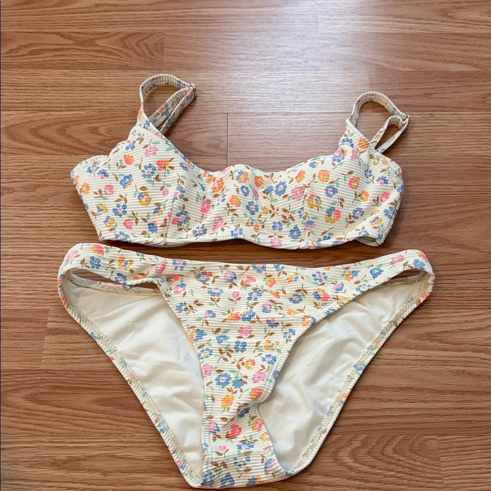 Billabong Cream Floral Ribbed Bikini with Pastel Accents